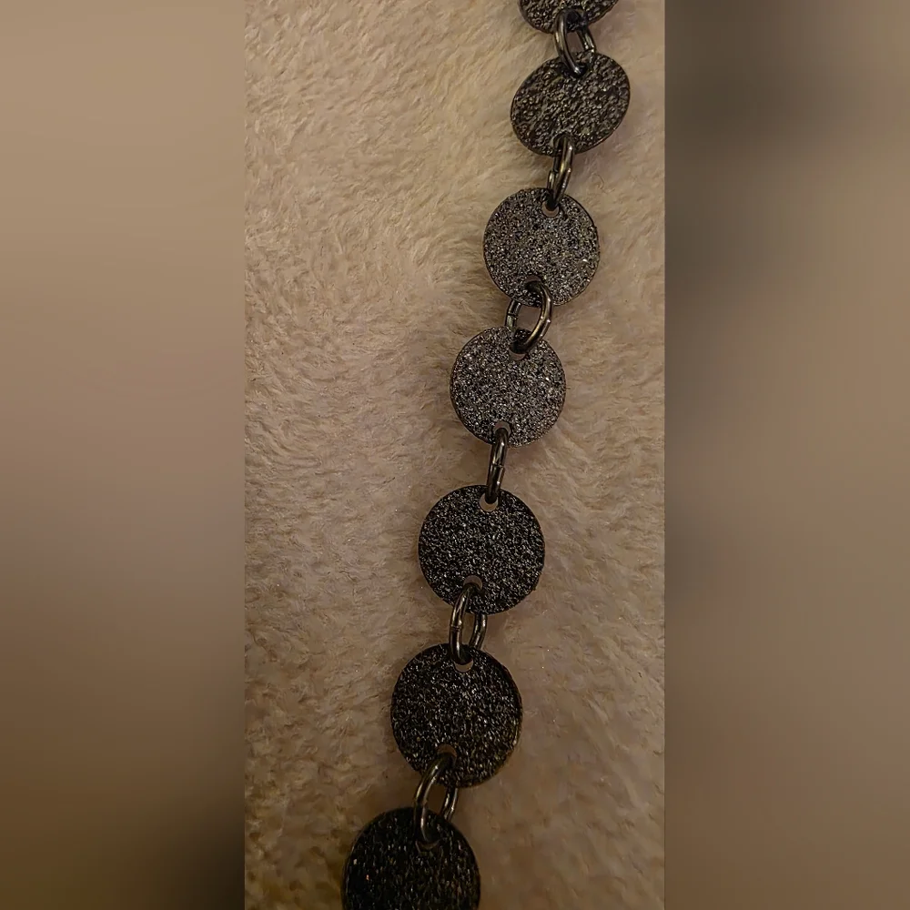Boho Hammered Disc Coin Choker Necklace Dark Metallic Shimmer Collar